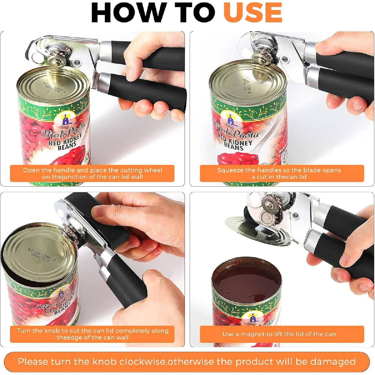 Heavy Duty Manual Can Opener: Stainless Steel with Ergonomic Grip & Smooth Edge