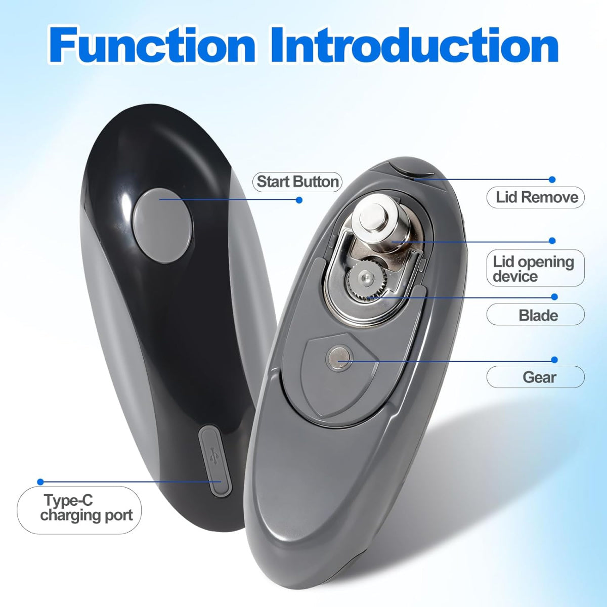 Rechargeable Electric Can Opener: Hands-Free with Magnet & Smooth Edge for Seniors (Black/Grey)