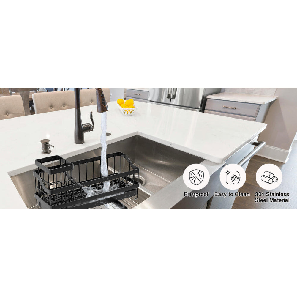 All-in-One Sink Caddy: Sponge & Soap Holder with Non-Slip Brush Storage (Black) - Take Fire