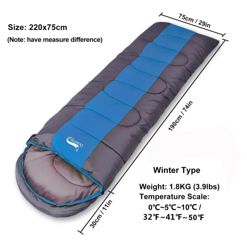 Desert&Fox 4-Season Lightweight Camping Sleeping Bag - Blue Standard 1.8KG - 睡袋