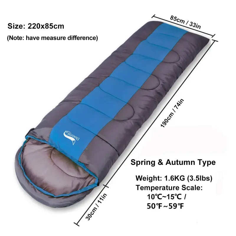 Desert&Fox 4-Season Lightweight Camping Sleeping Bag - Blue Widen 1.6KG - 睡袋