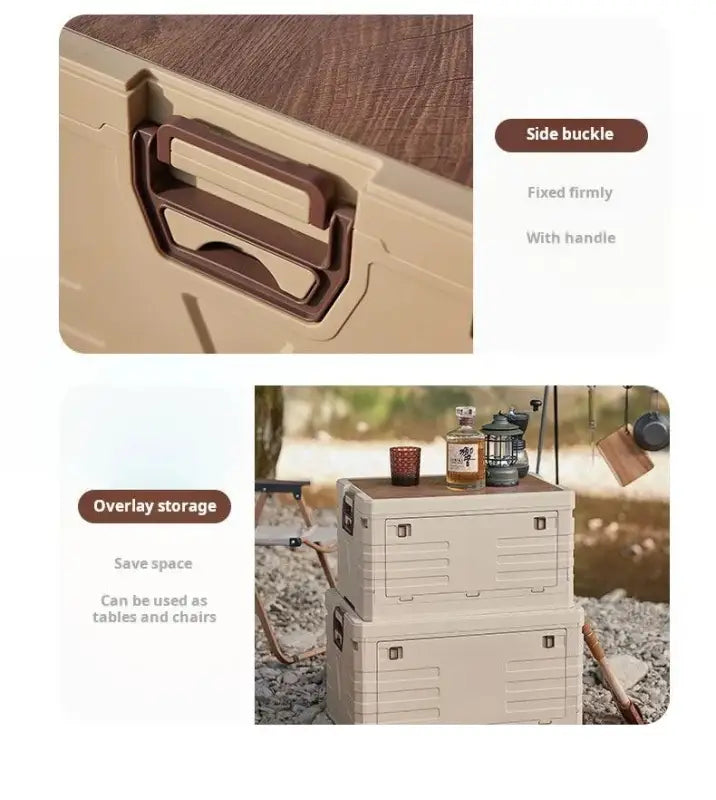 TakeFunGOGOGO Folding Camping Storage Box with Wood Top Cover TakeFunGOGOGO