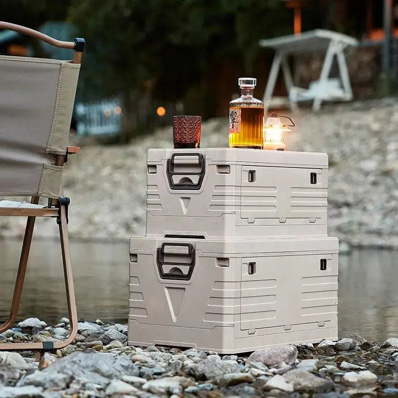 TakeFunGOGOGO Folding Camping Storage Box with Wood Top Cover TakeFunGOGOGO