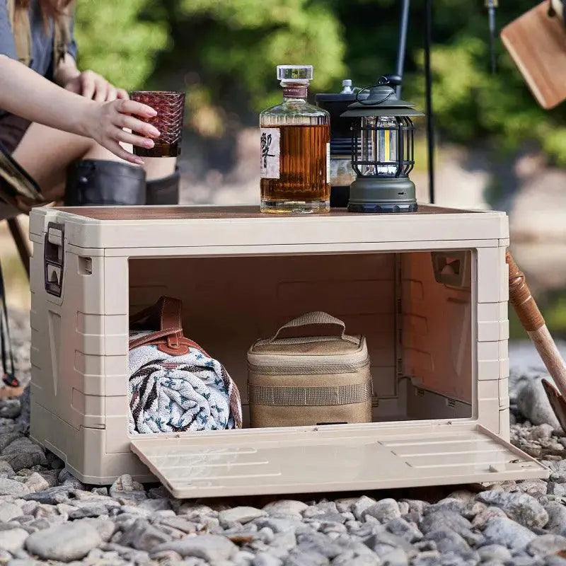 TakeFunGOGOGO Folding Camping Storage Box with Wood Top Cover TakeFunGOGOGO