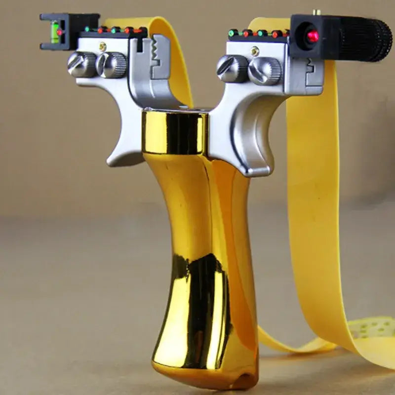 Laser sighted slingshot ┃TFGOGOGO with high-tech electronic components in gold and silver finish
