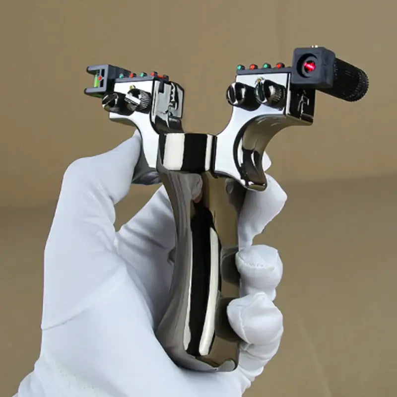 Laser sighted slingshot ┃TFGOGOGO: High-tech design with electronic components and sleek metal