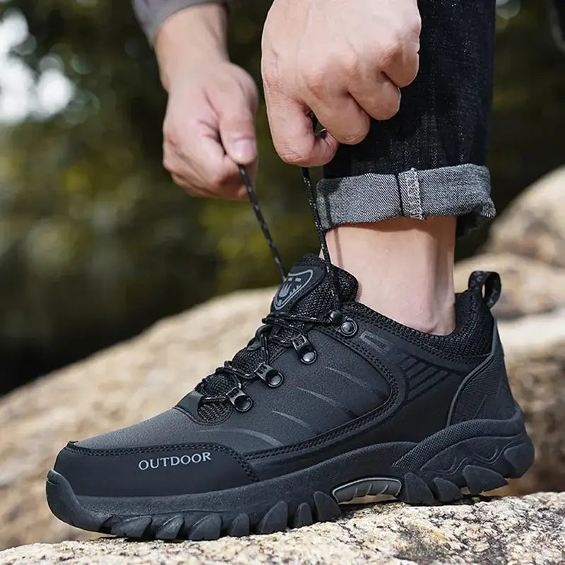 Men’s Waterproof Leather Hiking Shoes - Black / 39