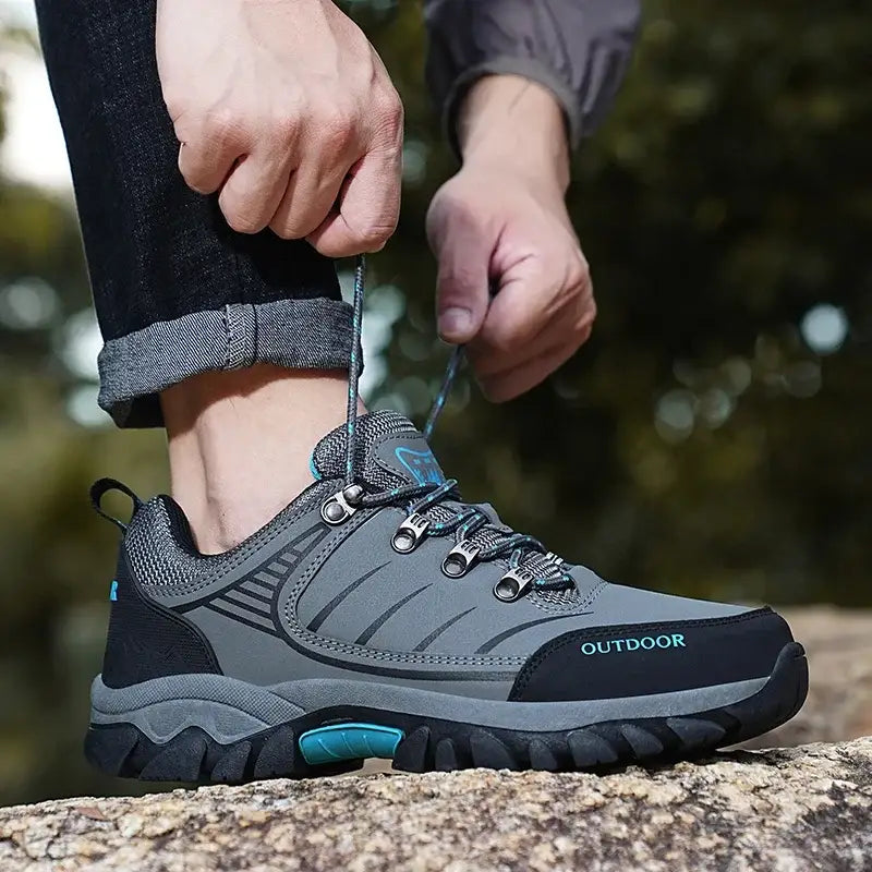 Men’s Waterproof Leather Hiking Shoes - GRAY / 39