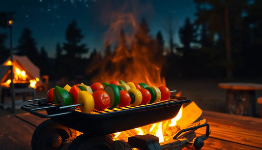 Roasted Veggie Skewers by the Firelight