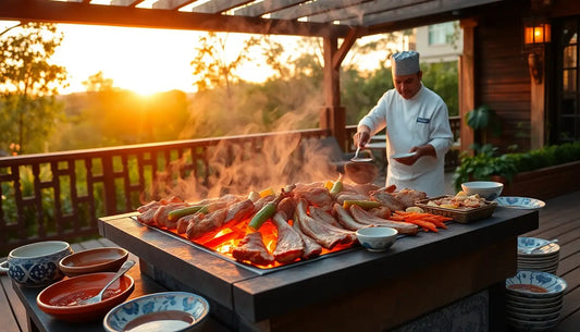 Sunset Sizzle with Korean Bulgogi Japanese Yakitori and Your Portable Grill