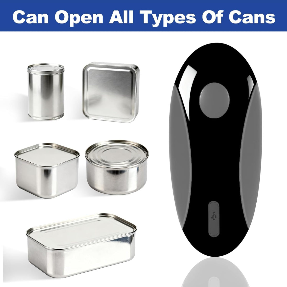 Rechargeable Electric Can Opener: Hands-Free with Magnet & Smooth Edge for Seniors (Black/Grey)