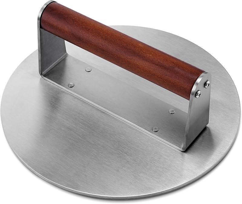 Extra Large Stainless Steel Burger Press: 2.5lb Heavy Duty Smasher with Wood Handle for Grills.