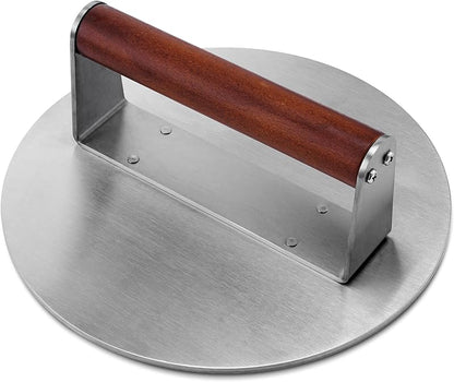 Extra Large Stainless Steel Burger Press: 2.5lb Heavy Duty Smasher with Wood Handle for Grills.
