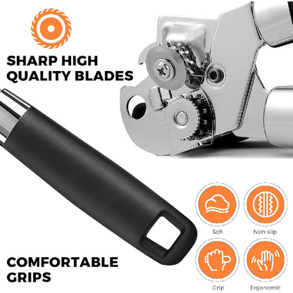 Heavy Duty Manual Can Opener: Stainless Steel with Ergonomic Grip & Smooth Edge