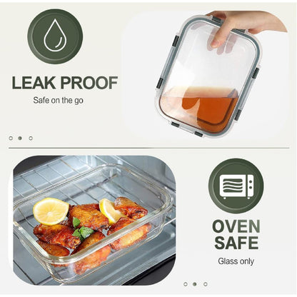 10-Pack 30oz Glass Containers: Airtight Meal Prep Bento Box for Microwave/Dishwasher (Gray) - Take Fire