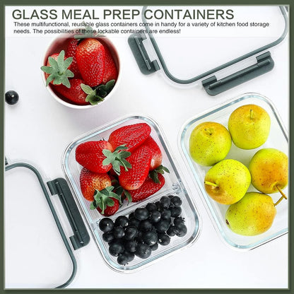10-Pack 30oz Glass Containers: Airtight Meal Prep Bento Box for Microwave/Dishwasher (Gray) - Take Fire