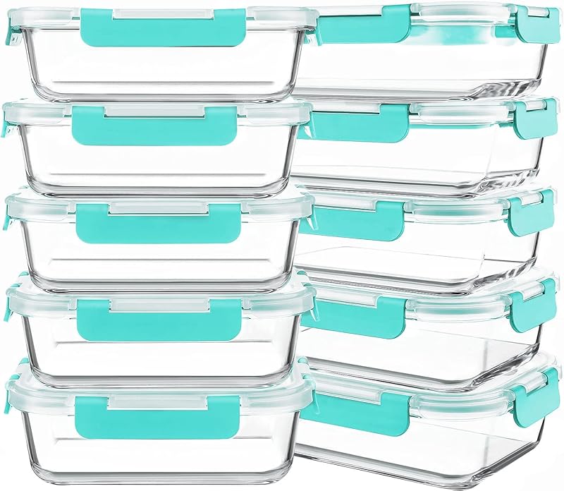 10-Pack 30oz Glass Containers: Airtight Meal Prep Bento Box for Microwave/Dishwasher (Gray) - Take Fire
