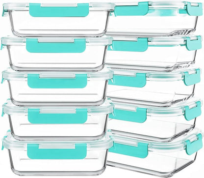 10-Pack 30oz Glass Containers: Airtight Meal Prep Bento Box for Microwave/Dishwasher (Gray) - Take Fire