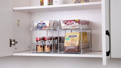 4-Pack Under Sink Organizer: 2-Tier Pull-Out Drawers with Track for Bathroom & Pantry Storage