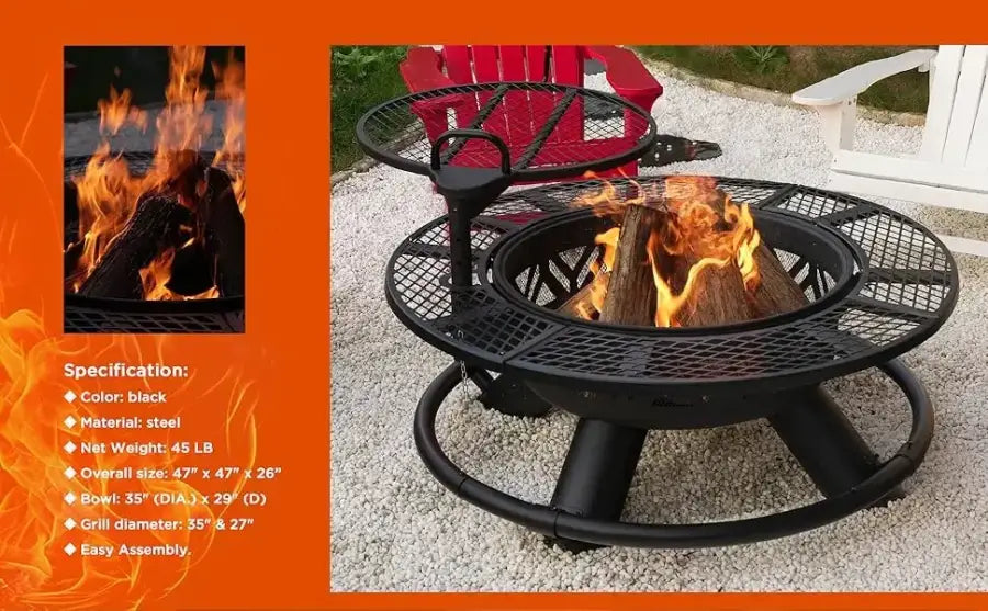 2-in-1 Large Outdoor Fire Pit - United States