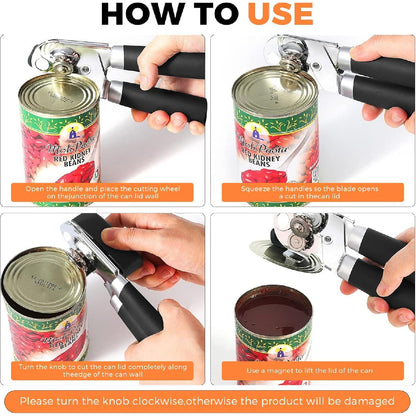 Heavy Duty Manual Can Opener: Stainless Steel with Ergonomic Grip & Smooth Edge