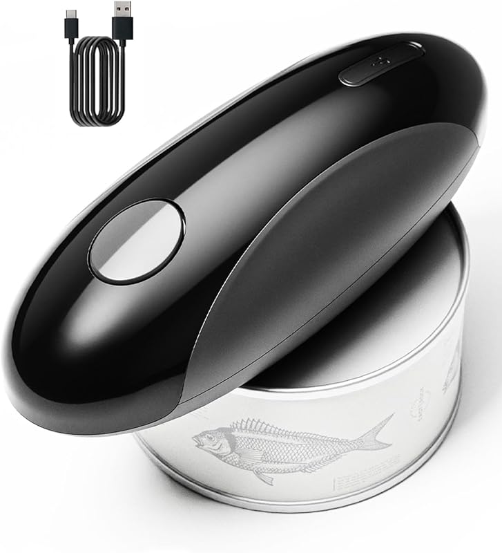 Rechargeable Electric Can Opener: Hands-Free with Magnet & Smooth Edge for Seniors (Black/Grey)