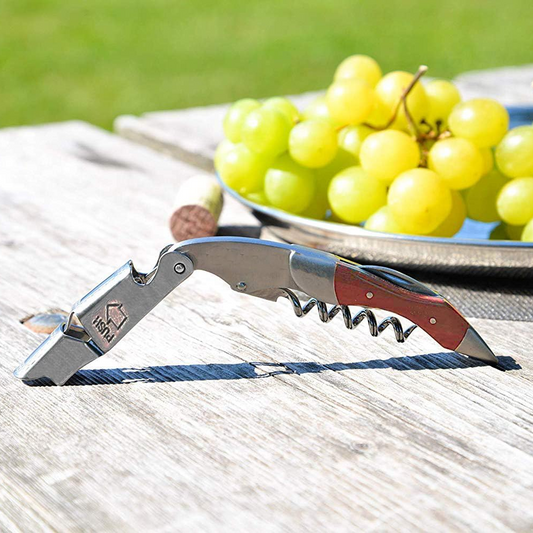 Patented Double Lever Waiter's Corkscrew with Rosewood Inlays for Professional Wine Service