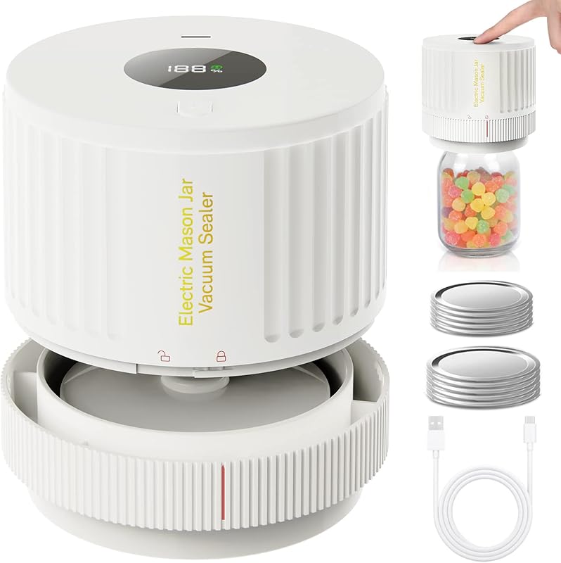 Automatic Jar Sealer Kit: One-Touch Vacuum Sealing for Wide/Regular Mouth Mason Jars