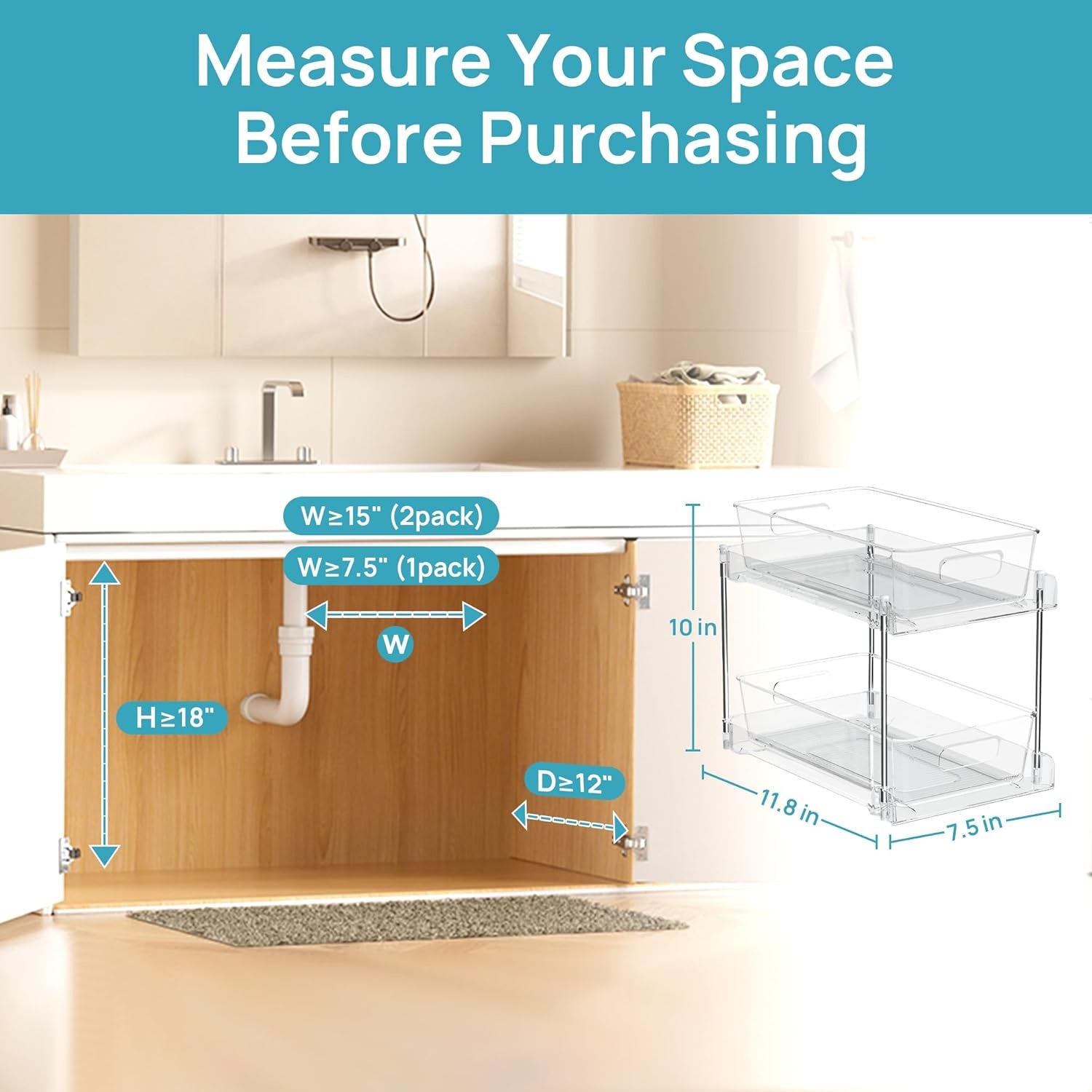 4-Pack Under Sink Organizer: 2-Tier Pull-Out Drawers with Track for Bathroom & Pantry Storage - Take Fire