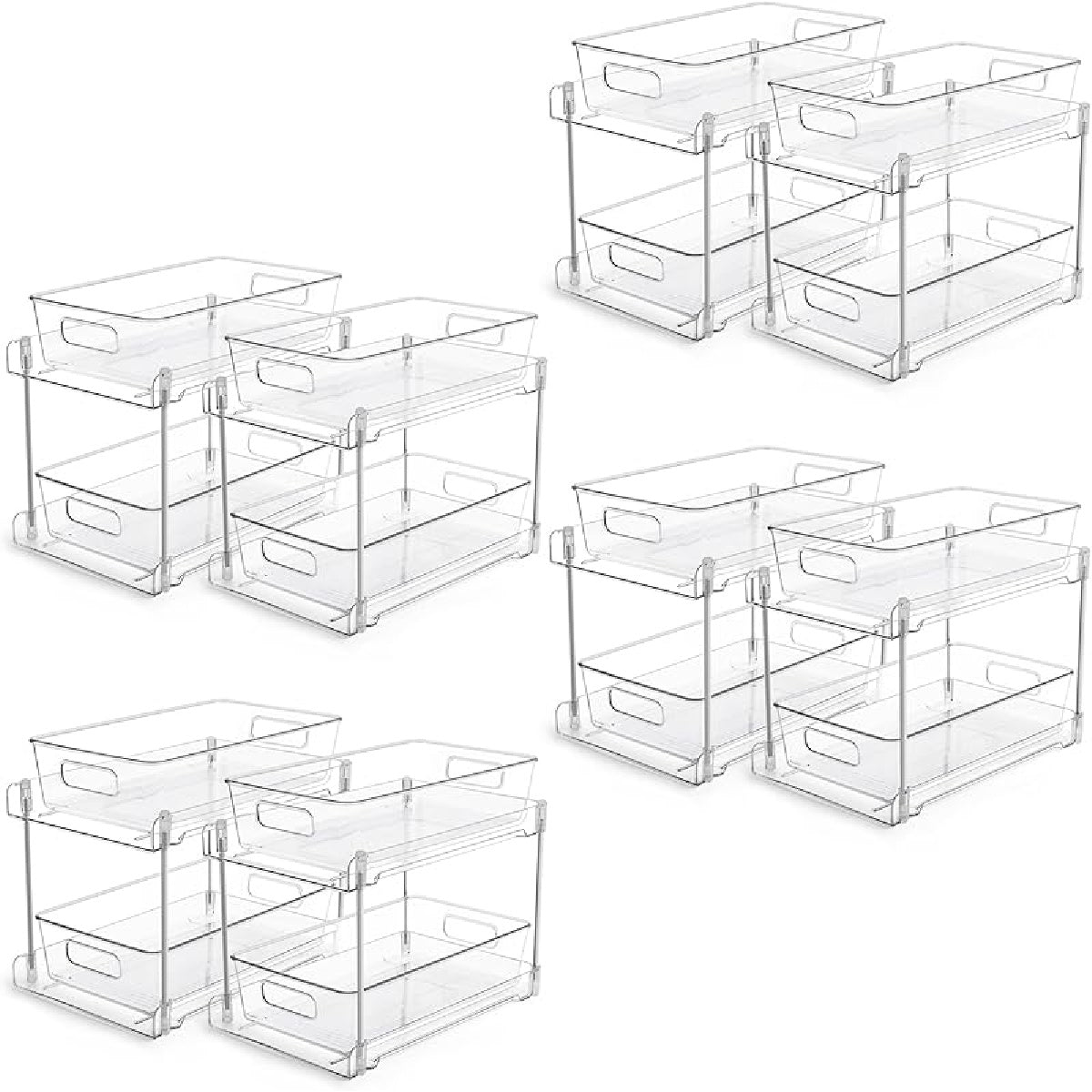 4-Pack Under Sink Organizer: 2-Tier Pull-Out Drawers with Track for Bathroom & Pantry Storage - Take Fire