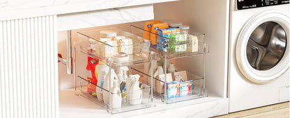 4-Pack Under Sink Organizer: 2-Tier Pull-Out Drawers with Track for Bathroom & Pantry Storage - Take Fire
