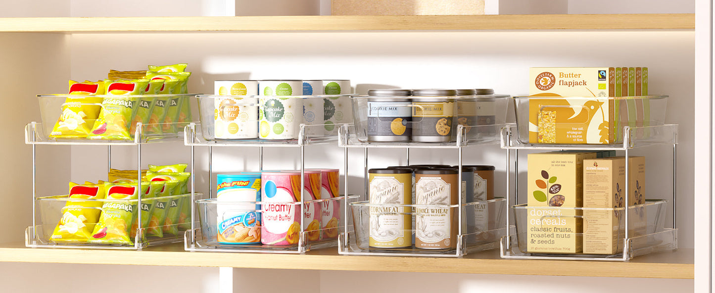 4-Pack Under Sink Organizer: 2-Tier Pull-Out Drawers with Track for Bathroom & Pantry Storage - Take Fire