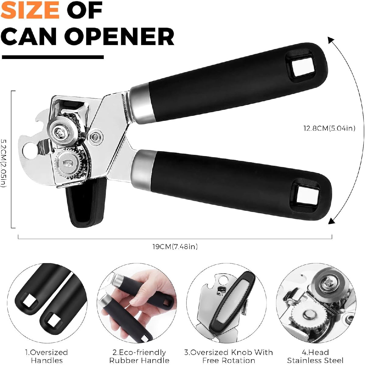 Heavy Duty Manual Can Opener: Stainless Steel with Ergonomic Grip & Smooth Edge