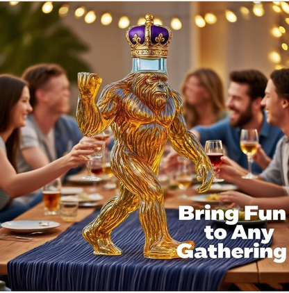 Bigfoot Whiskey Decanter with Playful Sasquatch Sculpture in Rustic Lodge Style