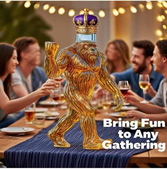 Bigfoot Whiskey Decanter with Playful Sasquatch Sculpture in Rustic Lodge Style