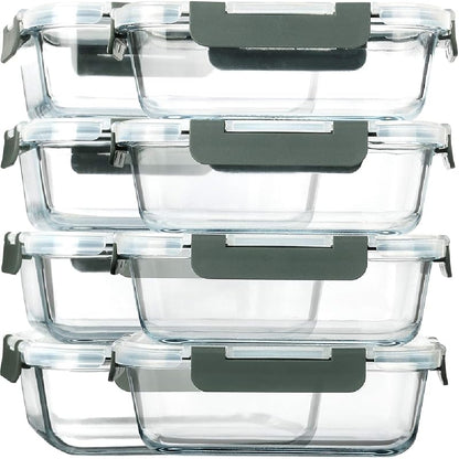 8-Pack 30oz Glass Containers: Airtight Lids for Microwave/Oven/Freezer & Dishwasher Safe - Take Fire