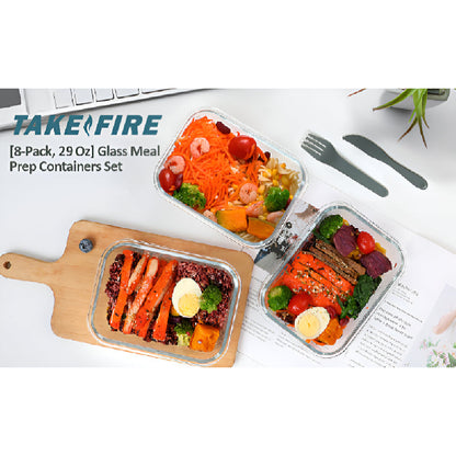 8-Pack 30oz Glass Containers: Airtight Lids for Microwave/Oven/Freezer & Dishwasher Safe - Take Fire