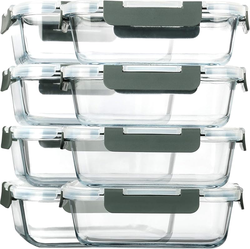 8-Pack 30oz Glass Containers: Airtight Lids for Microwave/Oven/Freezer & Dishwasher Safe - Take Fire