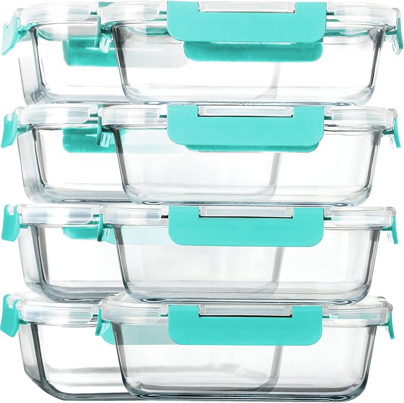 8-Pack 30oz Glass Containers: Airtight Lids for Microwave/Oven/Freezer & Dishwasher Safe - Take Fire