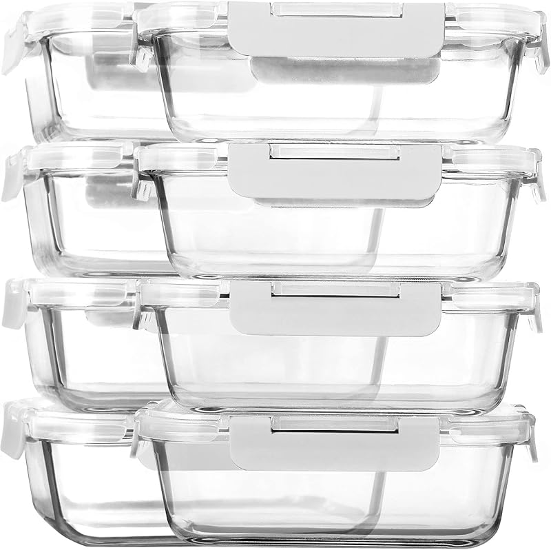 8-Pack 30oz Glass Containers: Airtight Lids for Microwave/Oven/Freezer & Dishwasher Safe - Take Fire