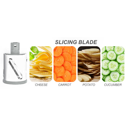 Rotary Cheese Grater with Suction Base: 3 Blades for Cheese, Nuts & Vegetables, Includes Brush (Black)