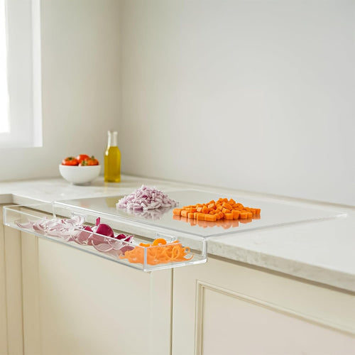 Acrylic Cutting Board with Scrap Bin: Non-Slip Design & Counter Lip (17"x13.2") - Take Fire