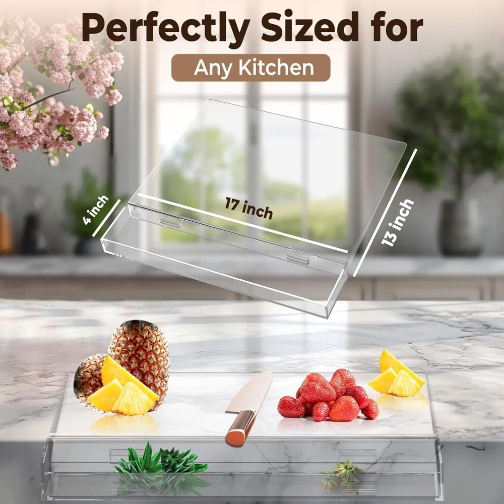 Acrylic Cutting Board with Scrap Bin: Non-Slip Design & Counter Lip (17"x13.2") - Take Fire