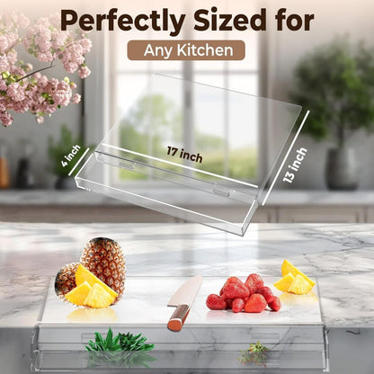 Acrylic Cutting Board with Scrap Bin: Non-Slip Design & Counter Lip (17"x13.2") - Take Fire