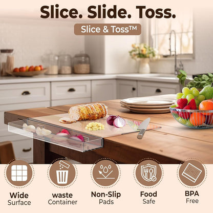 Acrylic Cutting Board with Scrap Bin: Non-Slip Design & Counter Lip (17"x13.2") - Take Fire