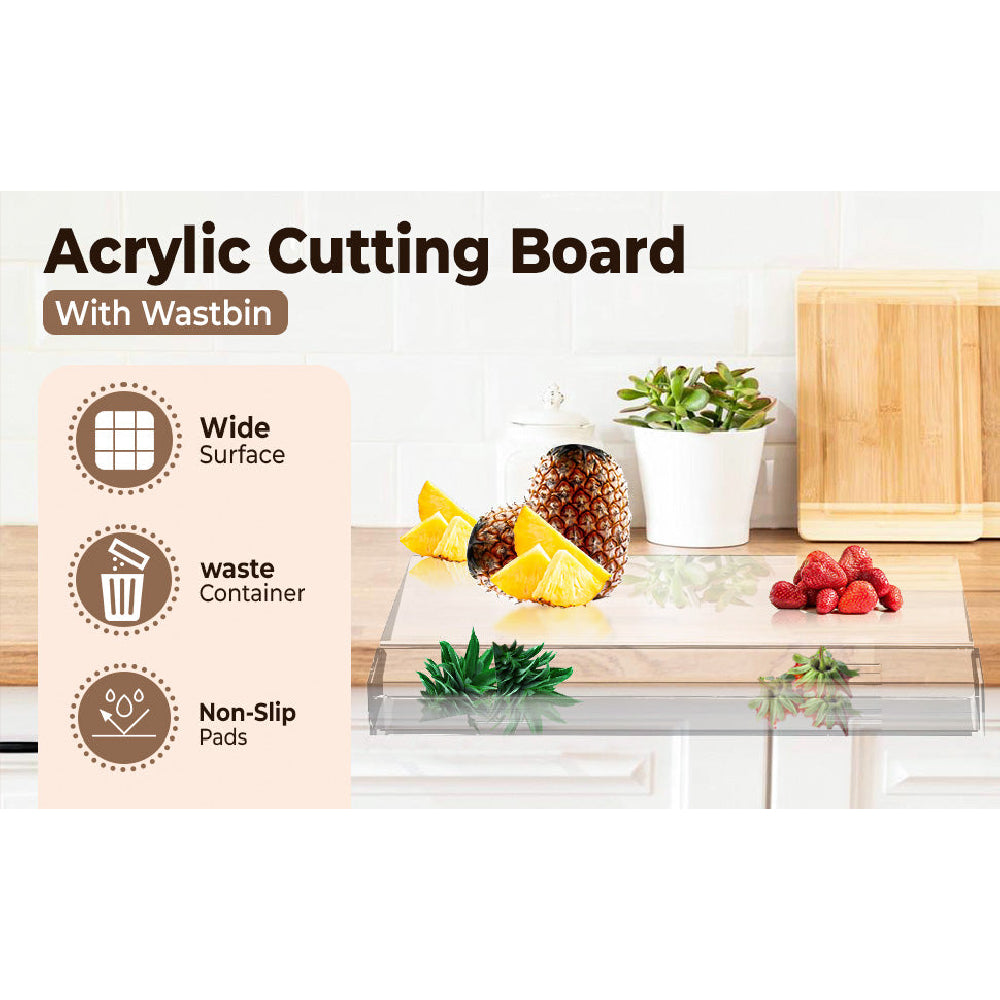 Acrylic Cutting Board with Scrap Bin: Non-Slip Design & Counter Lip (17"x13.2") - Take Fire