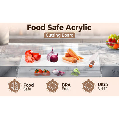 Acrylic Cutting Board with Scrap Bin: Non-Slip Design & Counter Lip (17"x13.2") - Take Fire