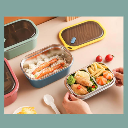 Adult Bento Lunch Box: 1200ml 2-Layer Design with Spoon for Office & Travel - Take Fire