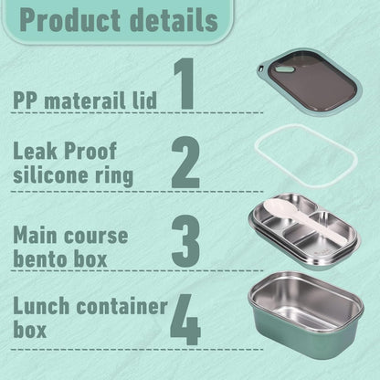 Adult Bento Lunch Box: 1200ml 2-Layer Design with Spoon for Office & Travel - Take Fire