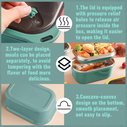Adult Bento Lunch Box: 1200ml 2-Layer Design with Spoon for Office & Travel - Take Fire